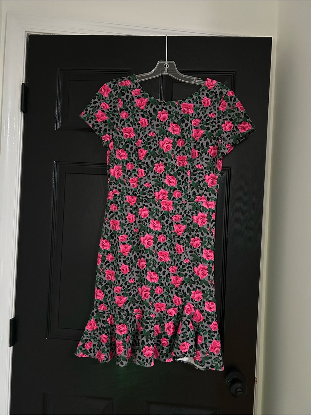 Betsey Johnson Pink Rose Print Scoop Neck Short Sleeve Dress